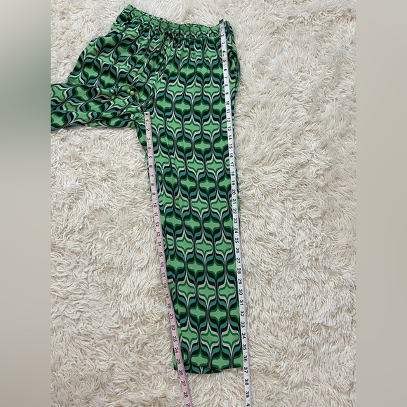ZARA Trousers Printed Geometric Pajama Style elastic waist drawstrings M green - Picture 4 of 8